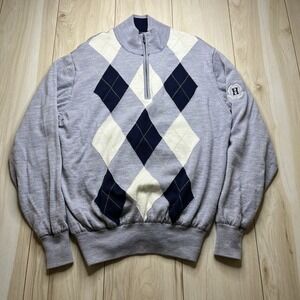 FOOTJOY 100% Wool 1/4 Zip Windbreaker Lined Sweater Argyle Mens Large HAVERHILL